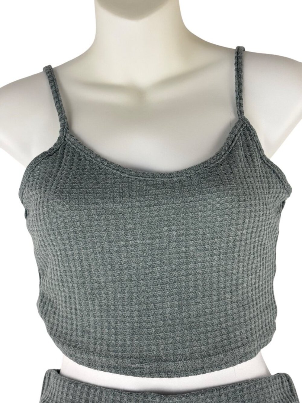 SHEIN EZwear Green Waffle Knit Co-ord Lounge Set • Coquette Soft Girl Minimalist - Picture 5 of 14